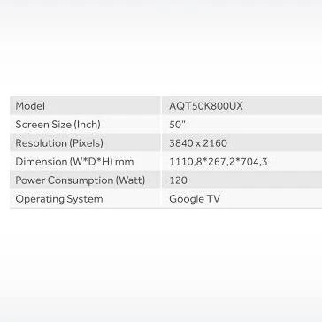 AQUA LED 4K ANDROID 50 INCH TV AQUA 50 INCH 50K800UX ANDROID GOOGLE TV 4K AQT50K800UX