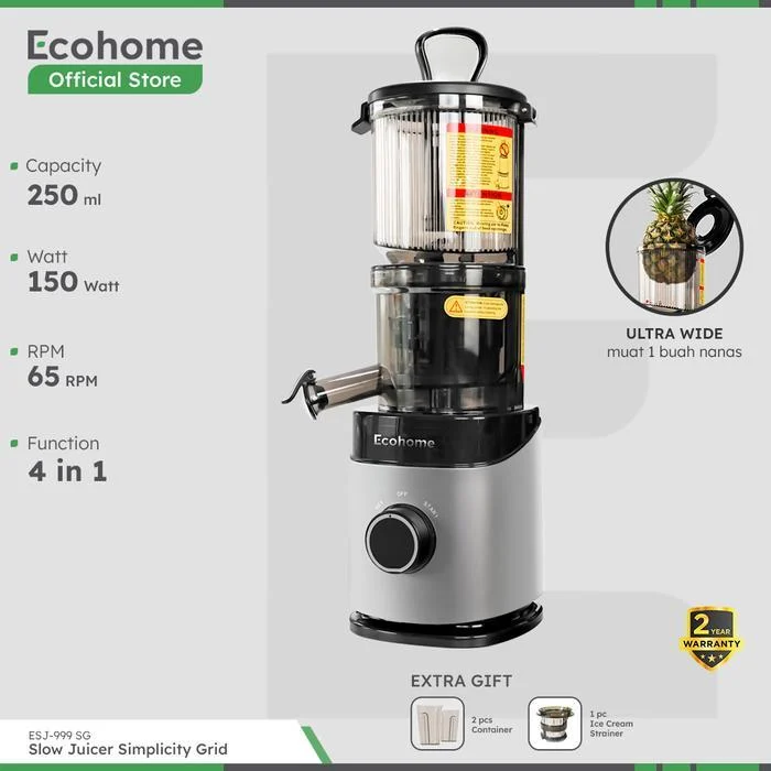 ECOHOME Slow Juicer Simplicity Grid ESJ999SG Pengekstrak Buah Muat 1 Nanas ESJ-999SG