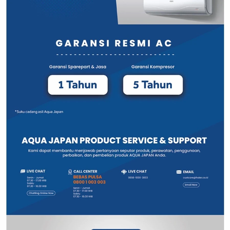 Aqua AC Standard 1/2 PK AQUA JAPAN Turbo Cool AC 1/2 PK AQA-KCR5AHP / AQA-KCR5AHQ 5AQ unit