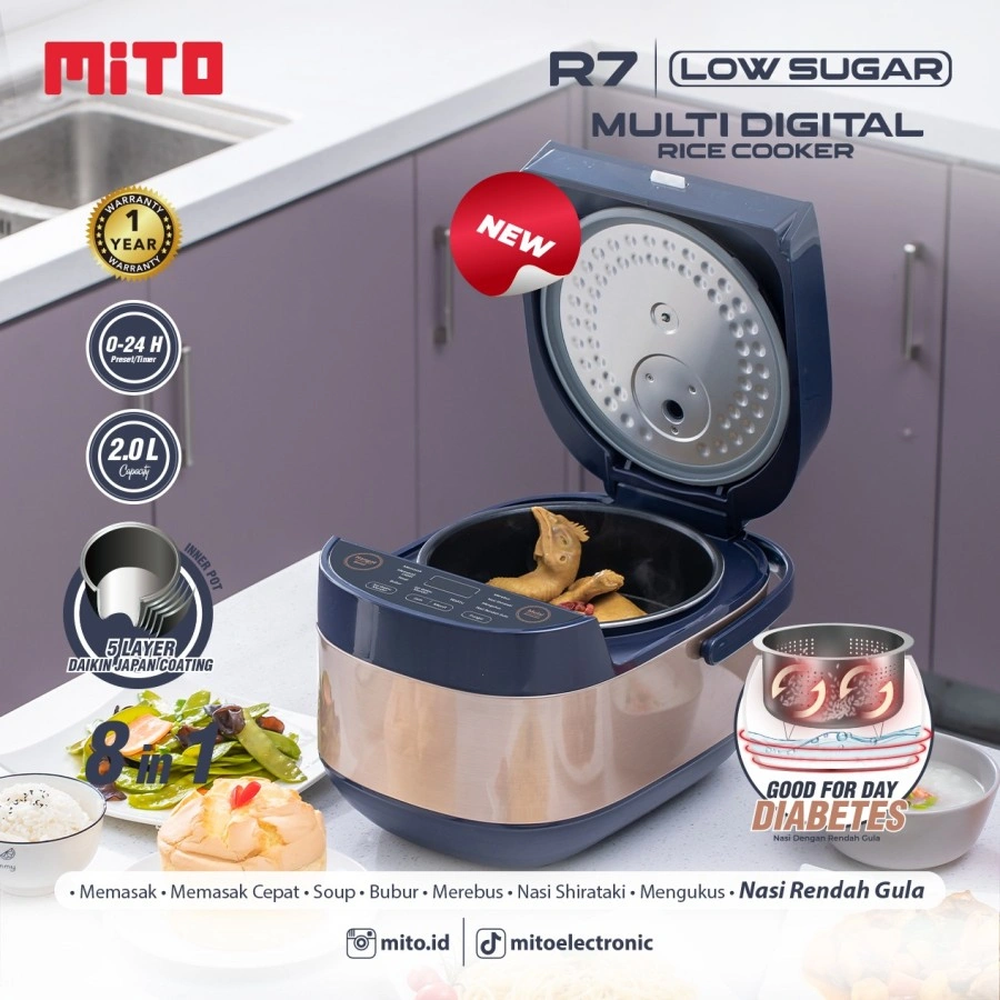 MAGIC COM Mito Multi Rice Cooker R7 LOW SUGAR 8in 1 Kualitas Jepang LOW CARBO R-7
