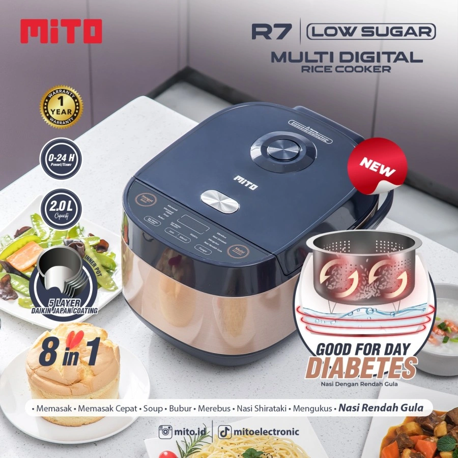 MAGIC COM Mito Multi Rice Cooker R7 LOW SUGAR 8in 1 Kualitas Jepang LOW CARBO R-7