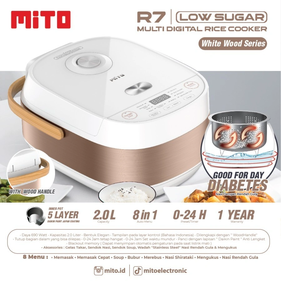 MAGIC COM Mito Multi Rice Cooker R7 LOW SUGAR 8in 1 Kualitas Jepang LOW CARBO R-7