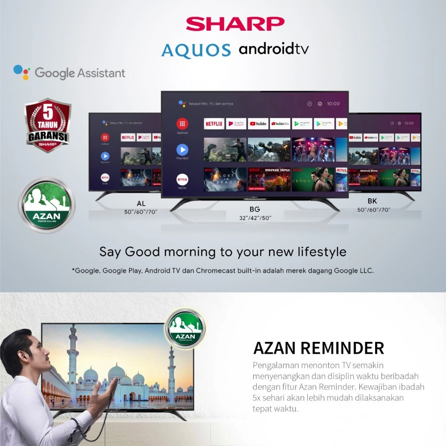 SHARP LED TV 43 Inch GOOGLE Android 4T-C43HJ6000 / 4TC 43hj6000 GOOGLE TV 4K UHD