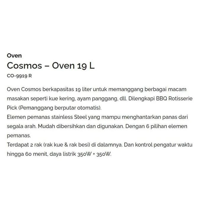 OVEN LISTRIK COSMOS CO 9919 CO-9919 CO9919