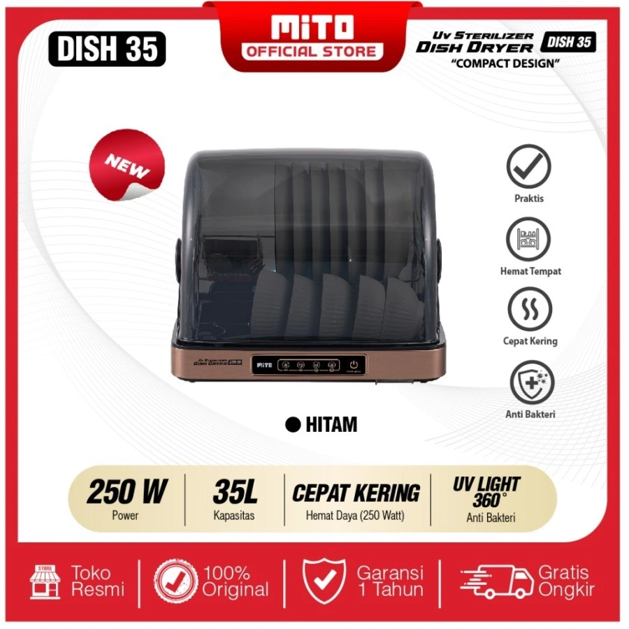 MITO Dish Dryer Sterilizer 35 Liter Alat Steril Peralatan Makan - DISH35 GARANSI RESMI - DISH 35-HITAM