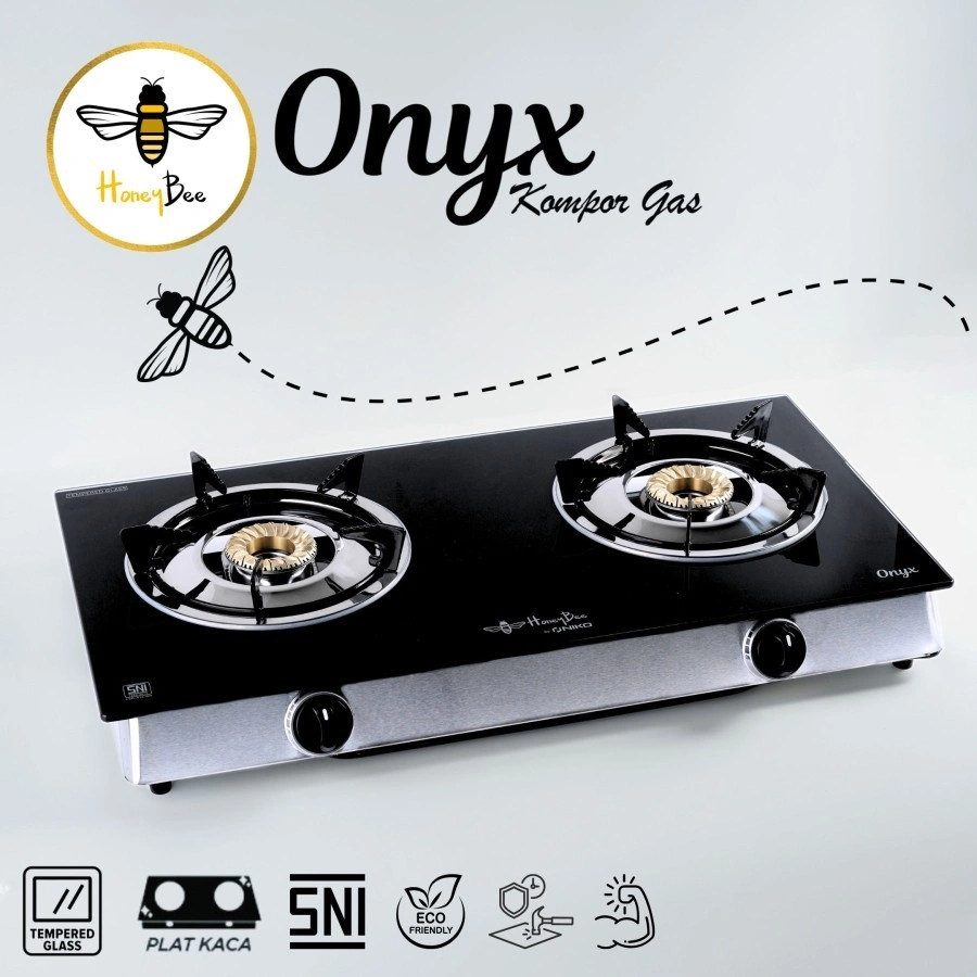 Kompor Gas kaca Honeybee Onyx Kompor Gas Kaca 2 Tungku - Mewah dan Estetik onyx gas plat kaca