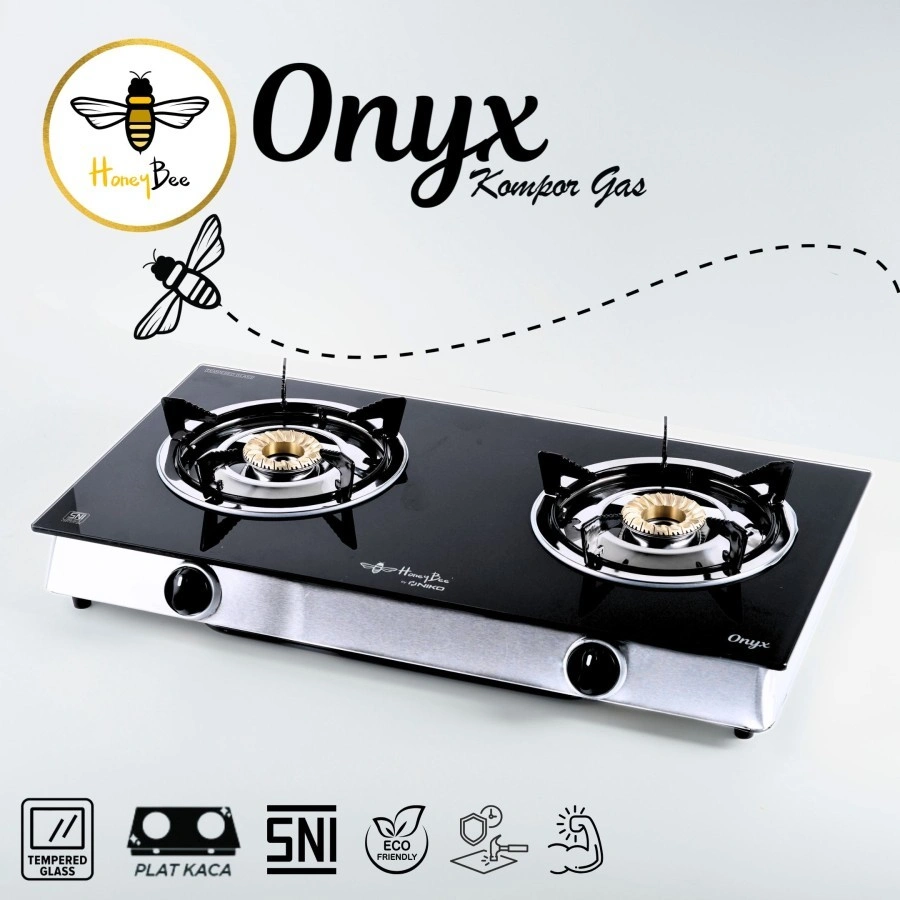 Kompor Gas kaca Honeybee Onyx Kompor Gas Kaca 2 Tungku - Mewah dan Estetik onyx gas plat kaca