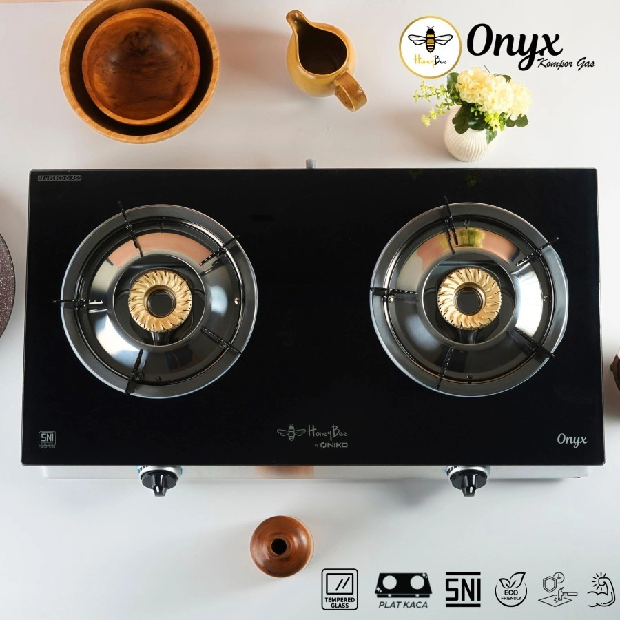 Kompor Gas kaca Honeybee Onyx Kompor Gas Kaca 2 Tungku - Mewah dan Estetik onyx gas plat kaca