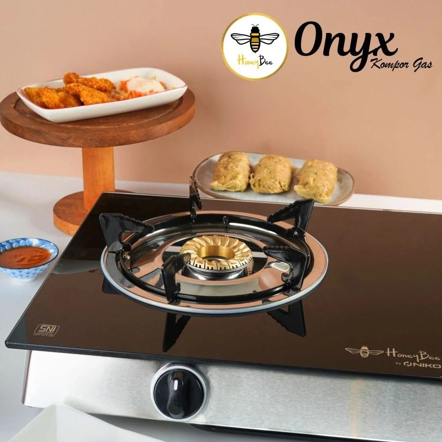 Kompor Gas kaca Honeybee Onyx Kompor Gas Kaca 2 Tungku - Mewah dan Estetik onyx gas plat kaca