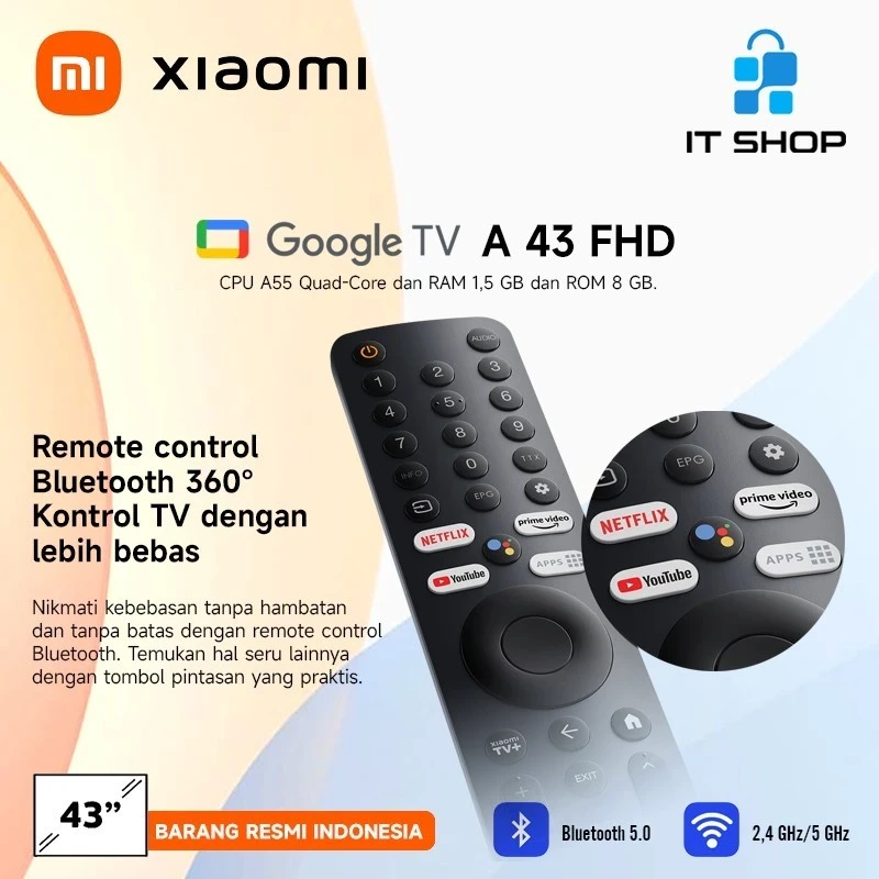 TV LED Xiaomi Mi TV 43 inch Full HD Smart TV A43 FHD Resolusi FHD Dolby Audio™ DTS-X Google TV