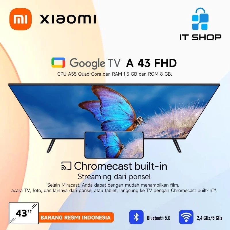 TV LED Xiaomi Mi TV 43 inch Full HD Smart TV A43 FHD Resolusi FHD Dolby Audio™ DTS-X Google TV