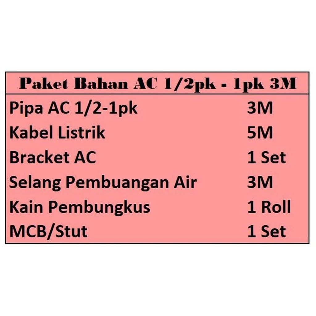 PAKET INSTALASI PEMASANGAN AC Inverter Baru 0,5 PK - 1 PK PIPA 3M