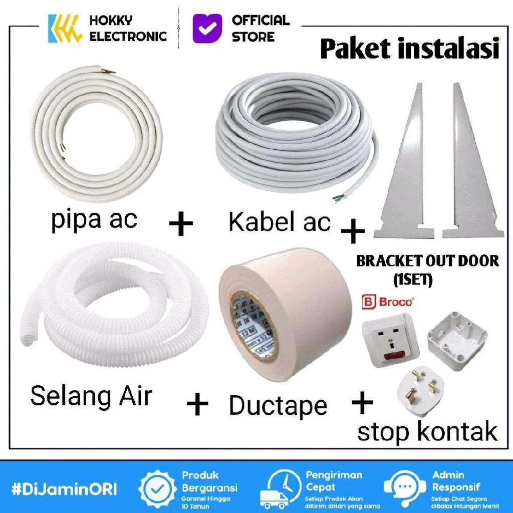 PAKET INSTALASI PEMASANGAN AC Inverter Baru 0,5 PK - 1 PK PIPA 3M
