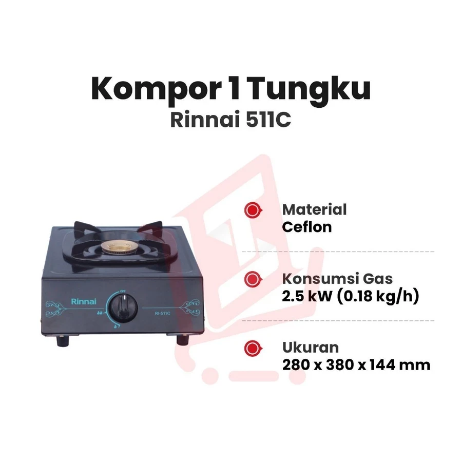 KOMPOR RINNAI 1TUNGKU RI511C RI 511C TEFLON 511 c