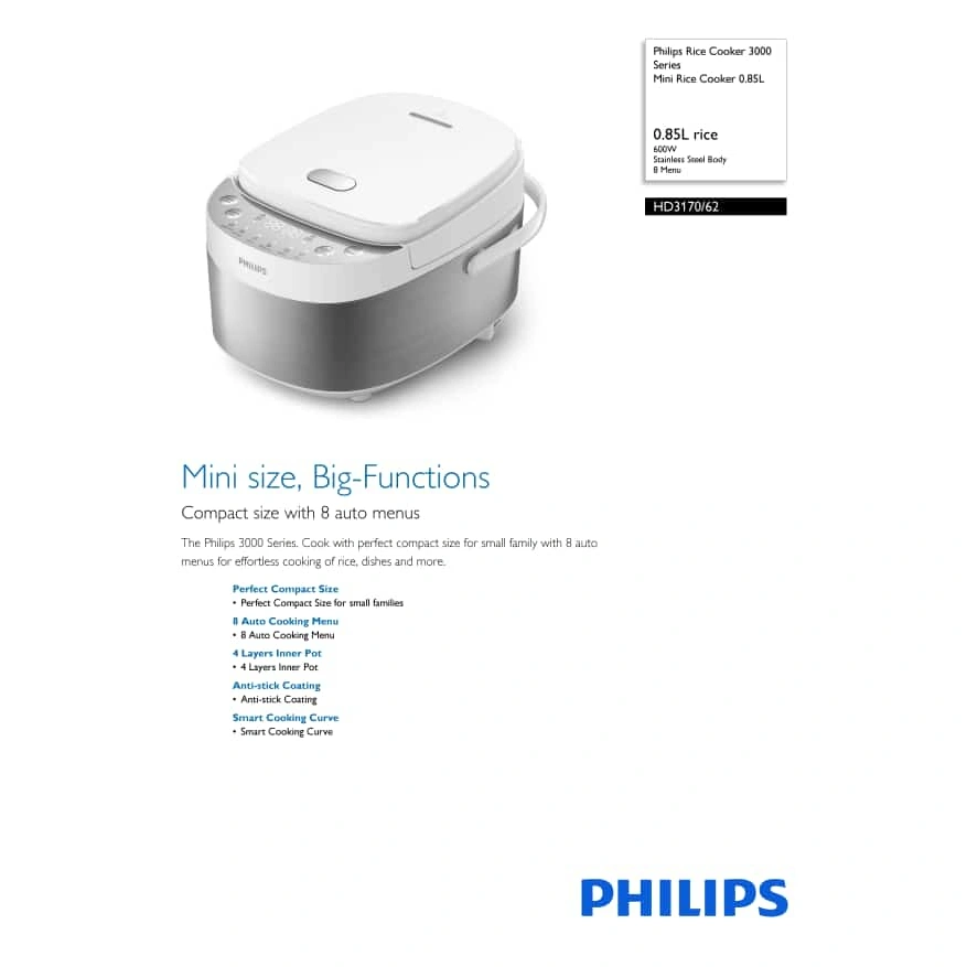 PHILIPS Rice Cooker Magic Com 1Liter HD 3170 HD3170 - Penanak Nasi Philips