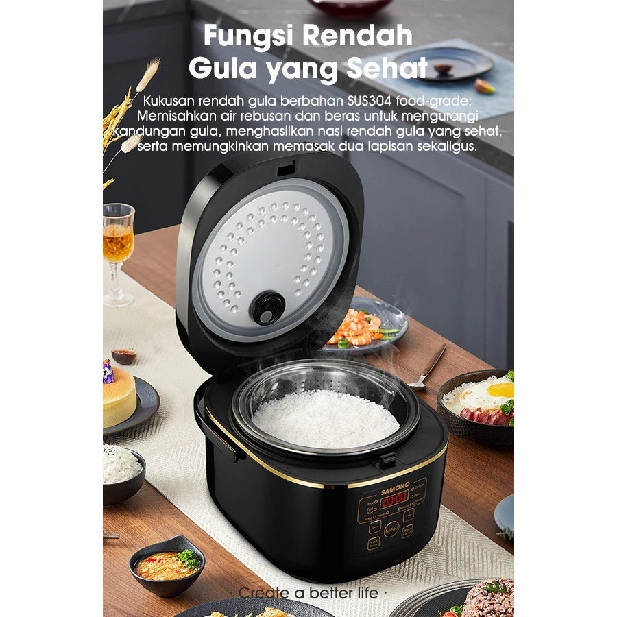SAMONO Smart Rice Cooker Low Carbo Karbo Rendah Gula Kapasitas 1.8 Liter 7 Fungsi Memasak Garansi 1 Tahun SW-RCEB18