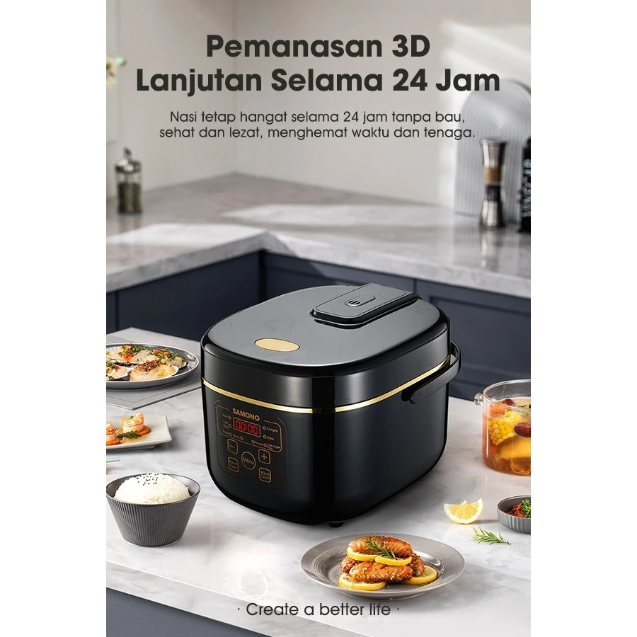 SAMONO Smart Rice Cooker Low Carbo Karbo Rendah Gula Kapasitas 1.8 Liter 7 Fungsi Memasak Garansi 1 Tahun SW-RCEB18