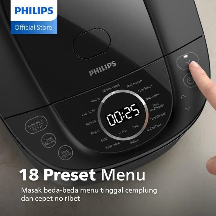 MAGIC COM PHILIPS HD4812/31 HD 4812 Philips Digital Rice Cooker Magicom 1.8 L HD 4812 - 3000 Digital Series Premium HD4812/31 - Hitam - 18 Menu Masak