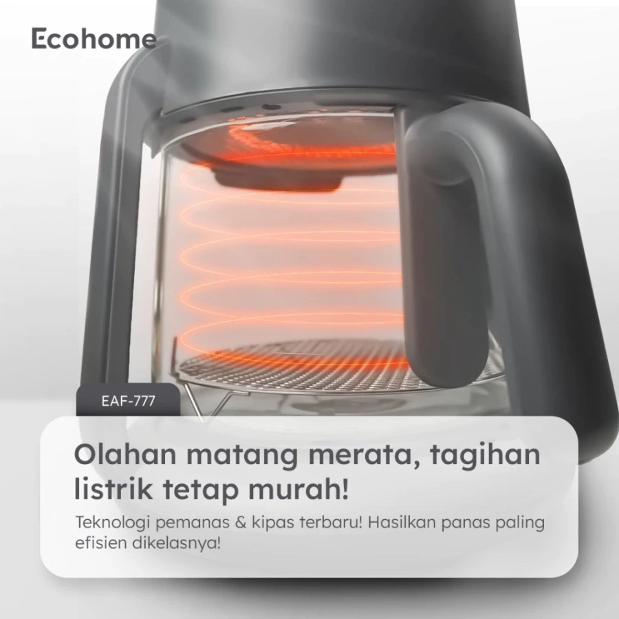 Air Fryer & Dehydrator ECOHOME 8 in 1 Function EAF-777 4.5L Capacity with Panoramic Glass 360° EAF 777