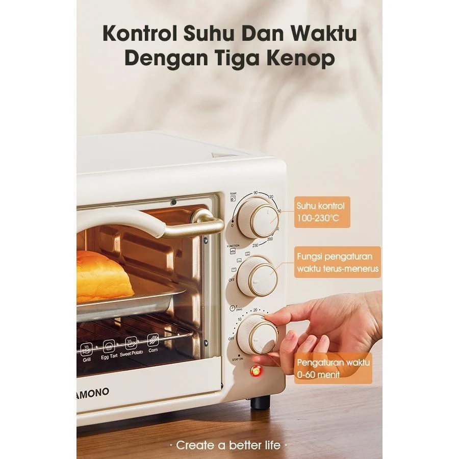 oven SAMONO Elektrik Oven 20 Liter Api Atas Bawah Hemat Daya 3 Knob Control Garansi Resmi 1 Tahun EOW20