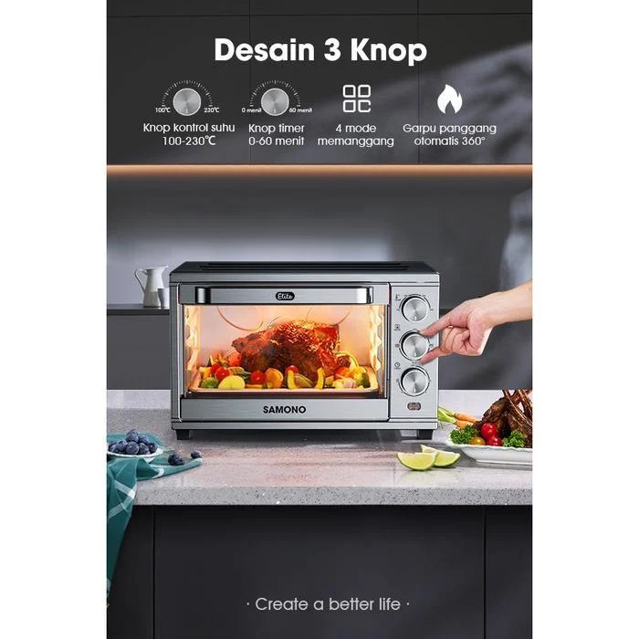 SAMONO Oven Listrik Low Watt 30 Liter Stainless Silver Pemanggang Serbaguna SW-EOS30