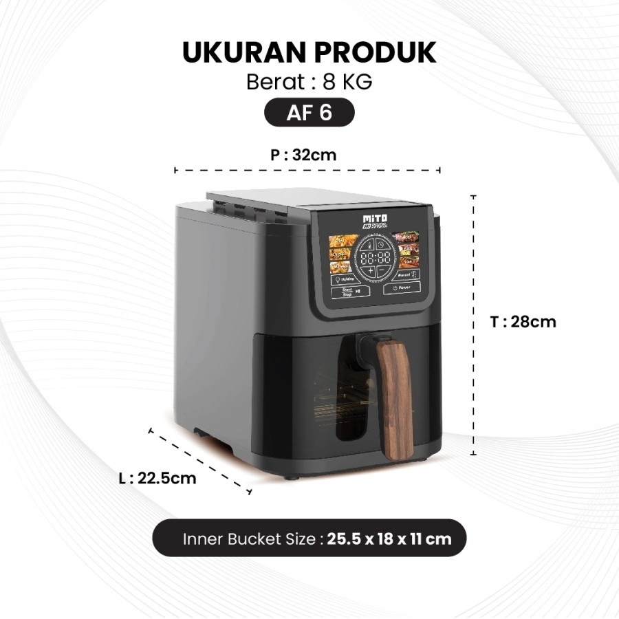 NEW AIR FRYER MITO AF6 MITO Air Fryer Smart AI-Fryer Digital, Low Watt, 5L Semi Transparan Touch Screen LED