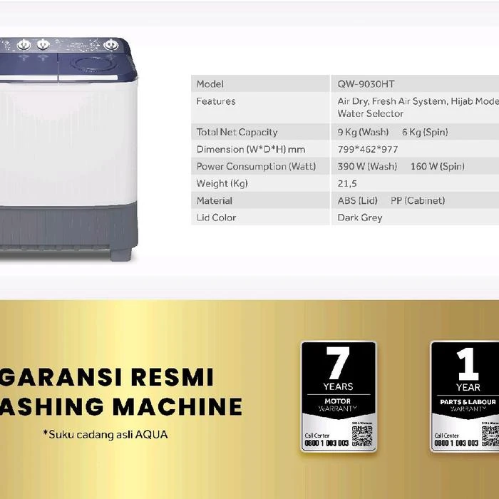 AQUA MESIN CUCI 9KG QW-9030HT