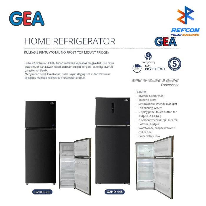 GEA KULKAS 2PINTU G2HD-448 448 LITER INVERTER