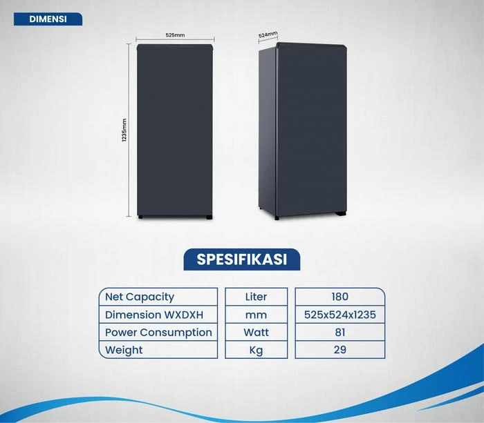 AQUA KULKAS 1 PINTU (180L) - AQR-D225(MDS)