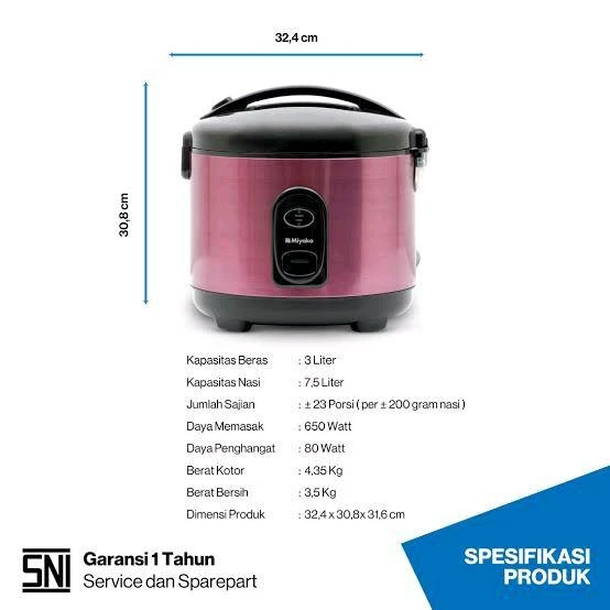 Magic Com Miyako MCG-751SBC Rice Cooker 3 Liter Jumbo Besar MCG 751 SBC