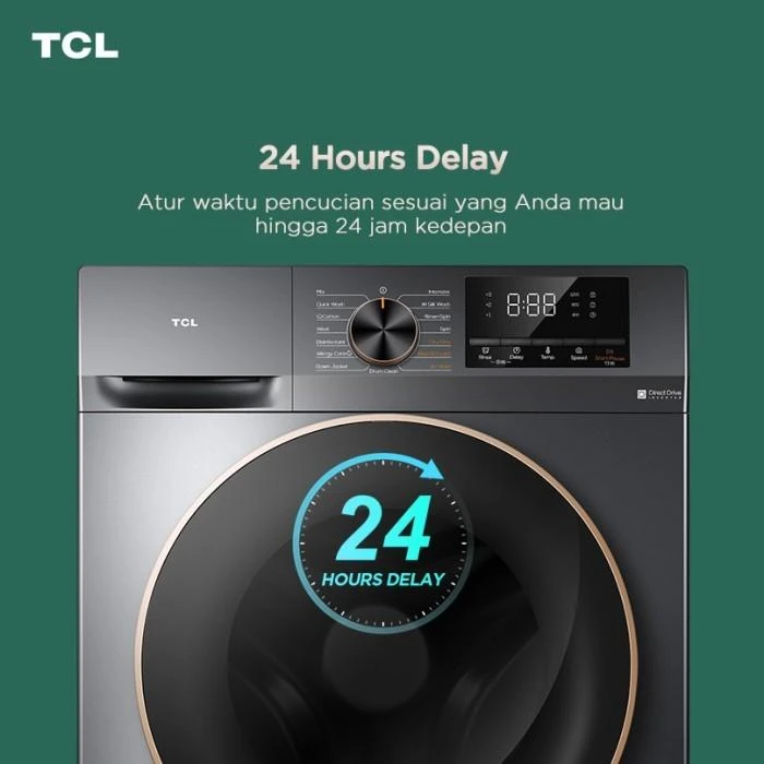 TCL Mesin Cuci Front Loading Washer Dryer 10.5 kg - 100% Kering TWD105C22DG