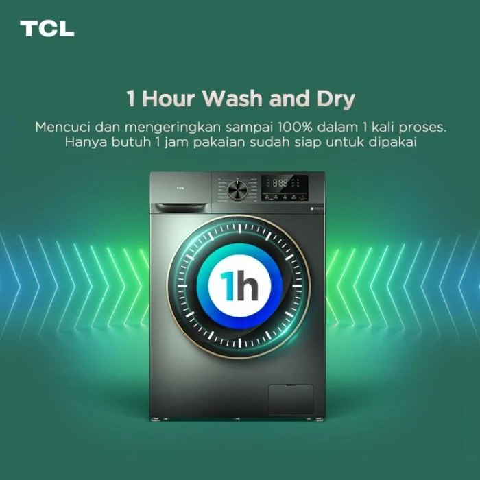 TCL Mesin Cuci Front Loading Washer Dryer 10.5 kg - 100% Kering TWD105C22DG