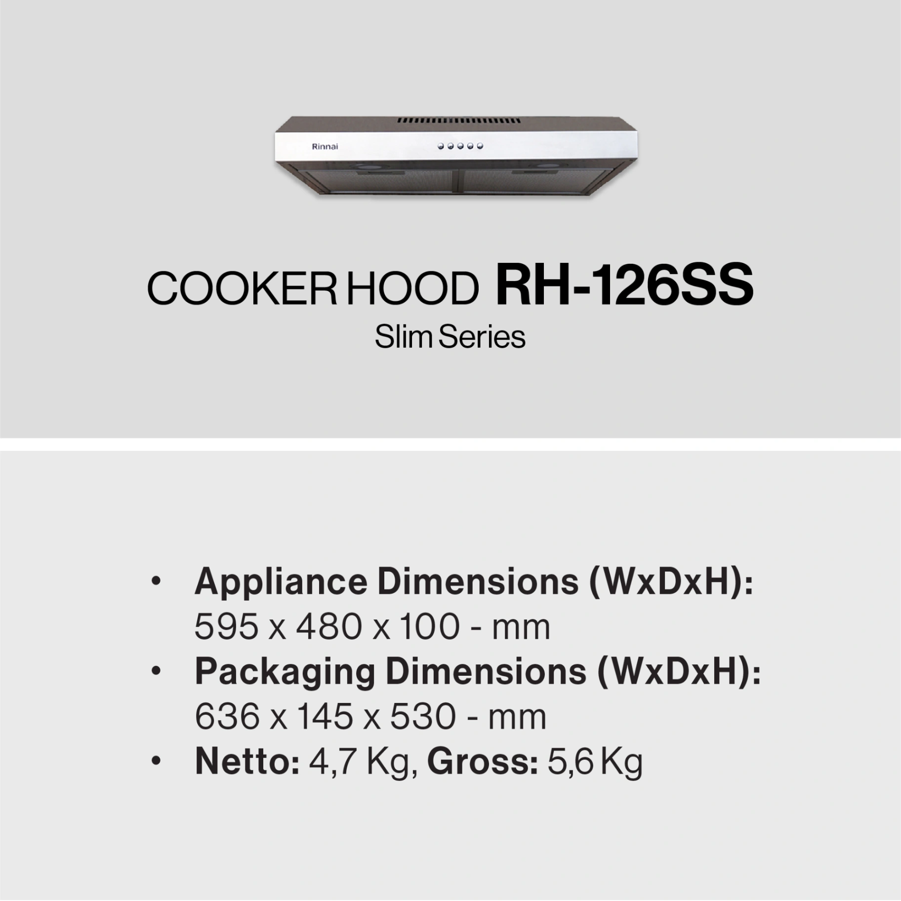 Rinnai Cooker Hood RH-126SS Penghisap Asap Dapur Stainless Double Exhaust LED Lamp RH126SS RH 126 SS