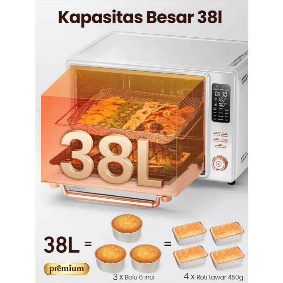 Mecoo Aesthetic Premium Digital Oven Listrik 980 Low Watt 38 Liter Smart LED Air Fryer