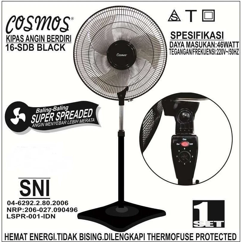 Cosmos Kipas Angin Berdiri Stand Fan 16SDB Black 16 SDB