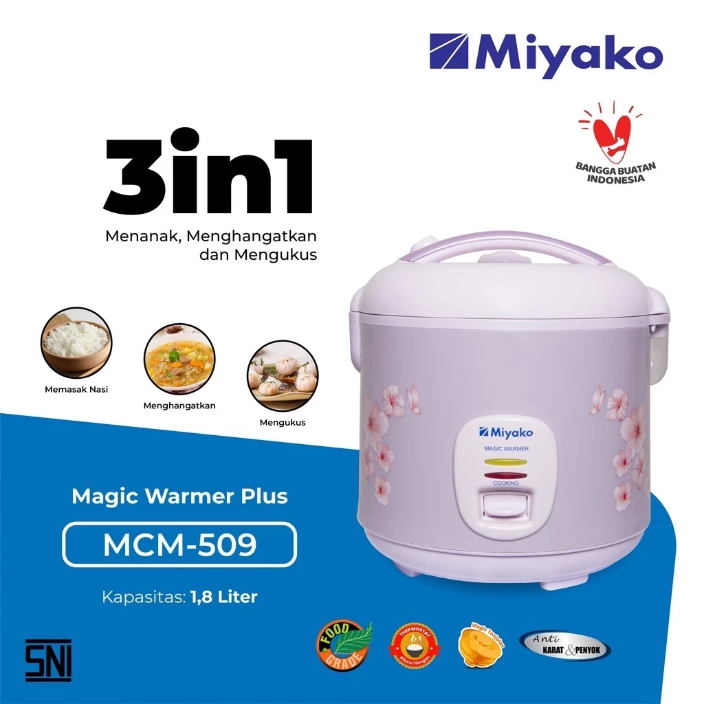 Miyako MCM509 MCM 509 Magic Com 3in1 Penanak nasi 1.8Liter - PROMO