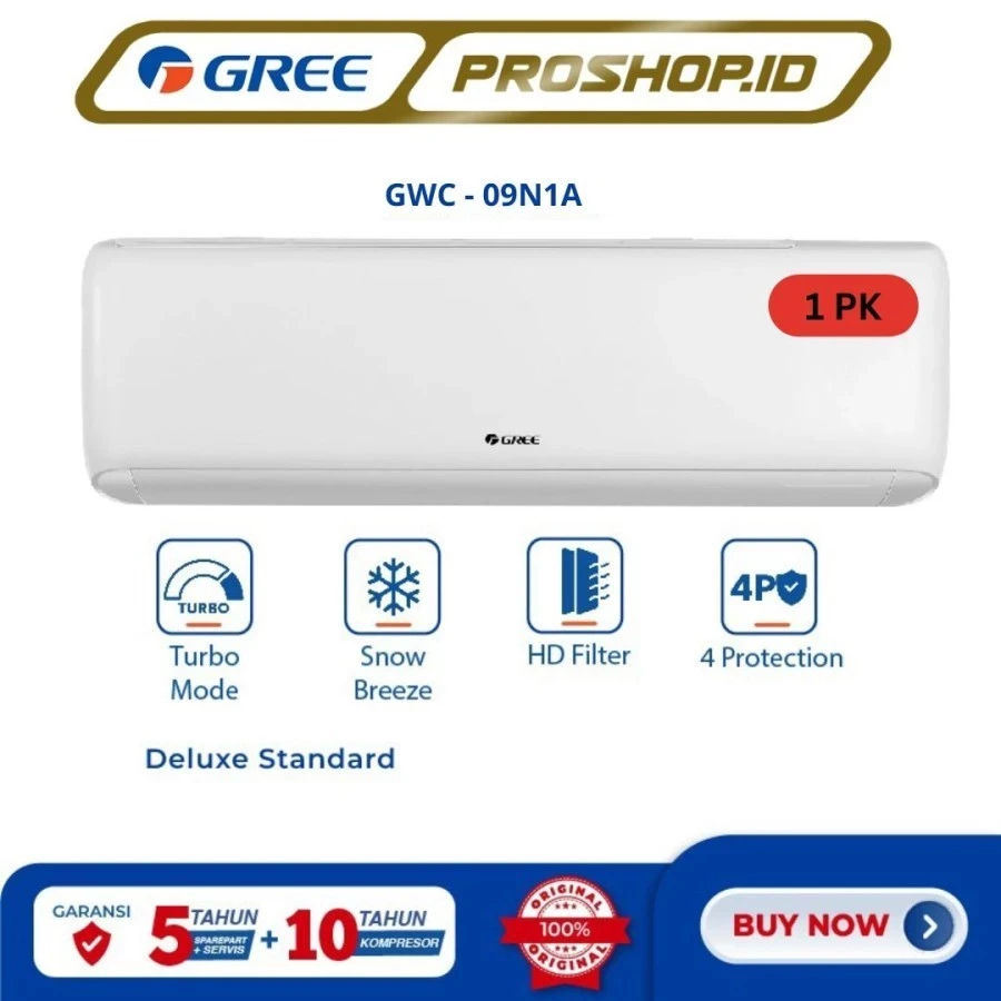 AC GREE DELUXE 1 PK 9N1A NON INVERTER  black diamond GWC 09N1A GARANSI RESMI uNIT