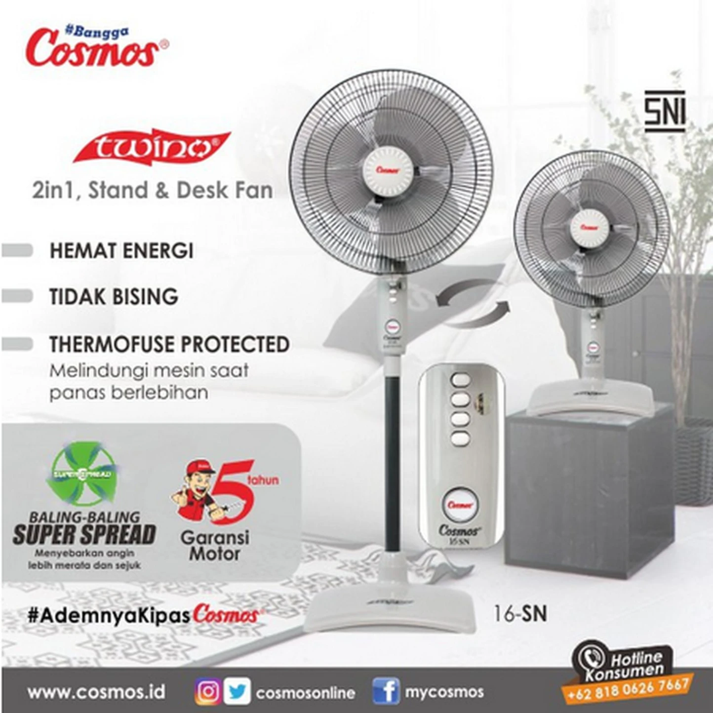 STANDFAN Cosmos 16SNONY Stand Fan 16 inch 2in1 16SN dual fungsi
