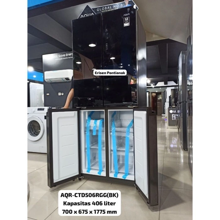 KULKAS 2 PINTU SIDE BY SIDE AQUA AQR-CTD506RGG (BK) Kulkas Multidoor 406 Liter Twin Inverter AQR CTD 506RGC (MB)