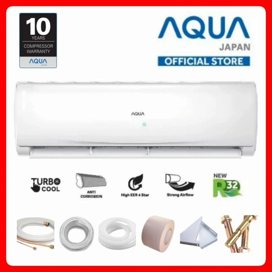 AQUA AC 1PK AQAKC9AHQ + PASANG BAHAN PIPA 2 METER - AQA-KCR10AHP 9AHQ 9FQAL1PK