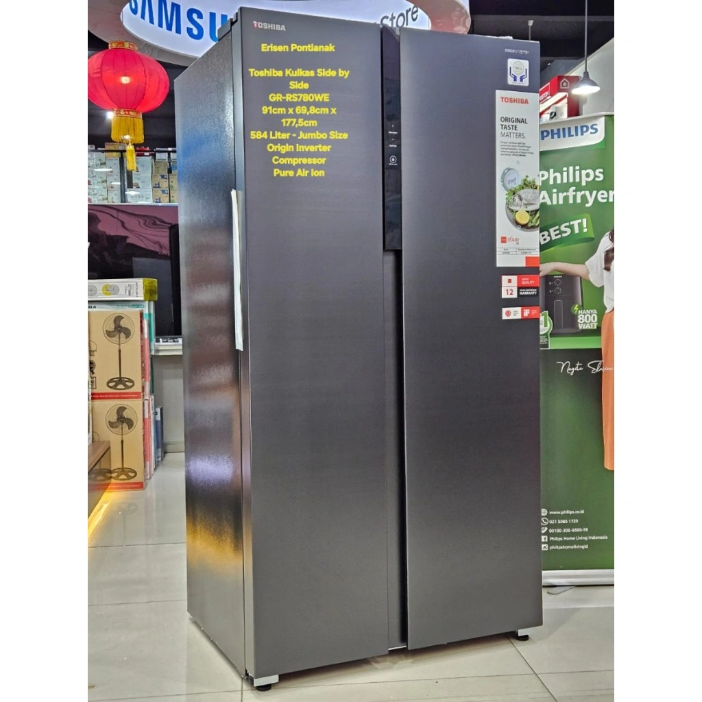 TOSHIBA KULKAS SIDE BY SIDE GR-RS696WF - GR RS696WE 580litre jumbo