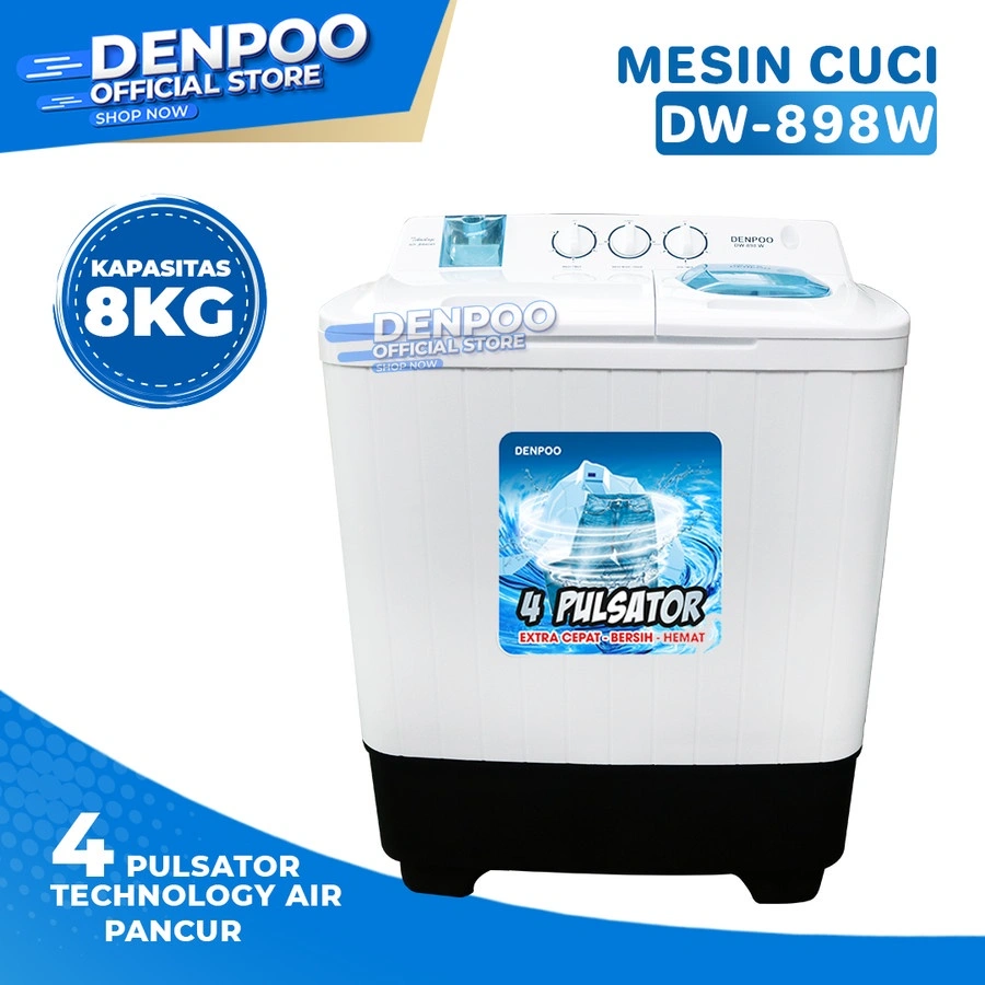 DENPOO MESIN CUCI 8KG LOW WATT DW888B DW- 888B dw-898 dw 898