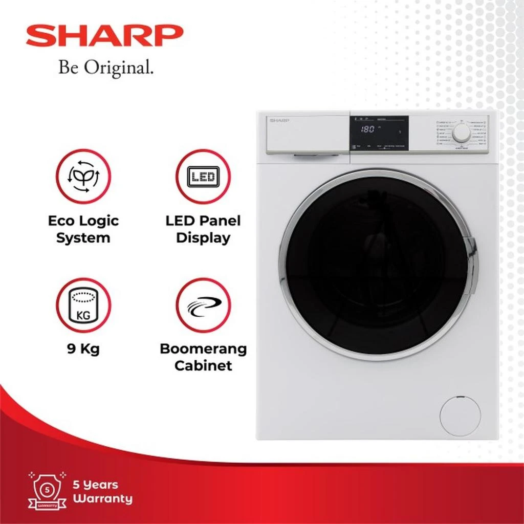 SHARP MESIN CUCI FRONT LOADING 9KG ES-FL1290XT 1290XT