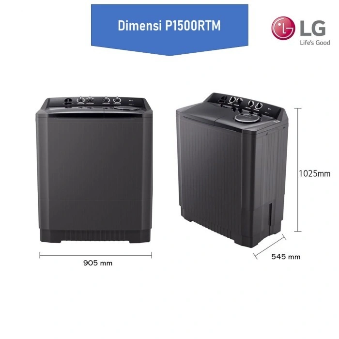LG P1500RTM MESIN CUCI 2 TABUNG 15KG P 1500RTM HITAM NEW 1500 RTM twin tub