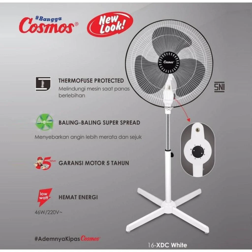 Kipas Angin COSMOS Berdiri Stand Fan 16XDC WHITE PUTIH series 16 XDC