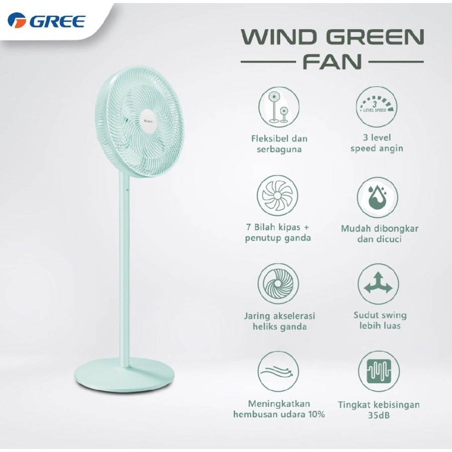 Gree Gcf14ign Gcf-14ign Kipas Angin Wind Green 2 In 1 3 Level Speed Stand Fan Gcf14
