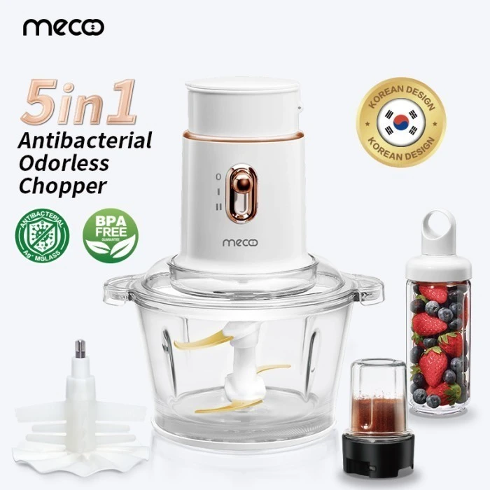 Mecoo Chopper Most Aesthetic 5 in 1 Antibacterial Odorless Chopper 250 Low Watt BPA Free / Blender Daging / Baby Food Processor