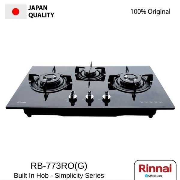 Rinnai Kompor Tanam RB-773RO (G) Tempered glass RB 773 RO 3 tungku 70cm 773ROG G Kaca