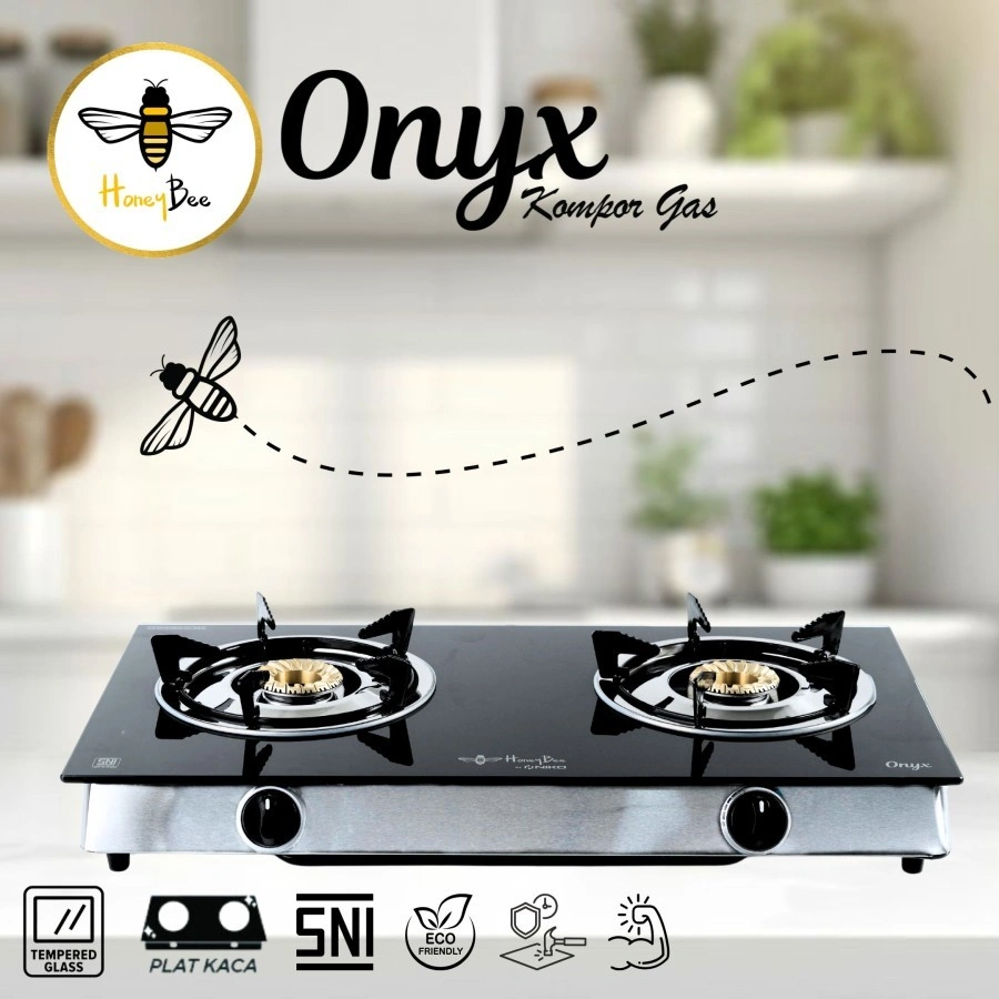 Kompor Gas kaca Honeybee Onyx Kompor Gas Kaca 2 Tungku - Mewah dan Estetik onyx gas plat kaca