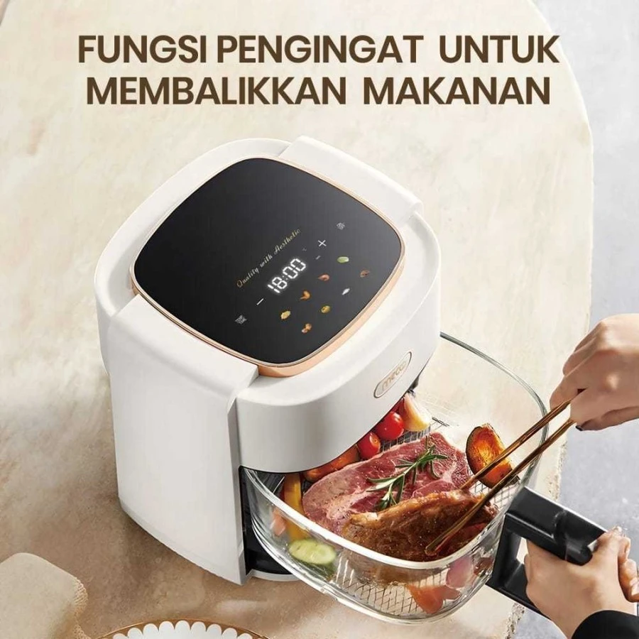 Mecoo Most Aesthetic Transparan Air Fryer 650 Low Watt 5L SNI Hemat Listrik & Anti Jeglek Mesin Penggorengan Tanpa Minyak